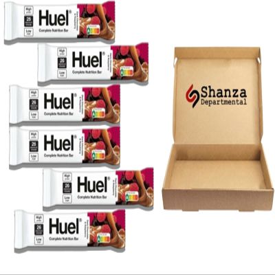 Huuel Complete Nutrition Bar, 55g Bars, High Protein Bar, Plant-Based Protein Bars, Low Sugar, High Fibre, High-Protein Snack with Vegan Choc (6 Bars, Dark Chocolate Raspberry)