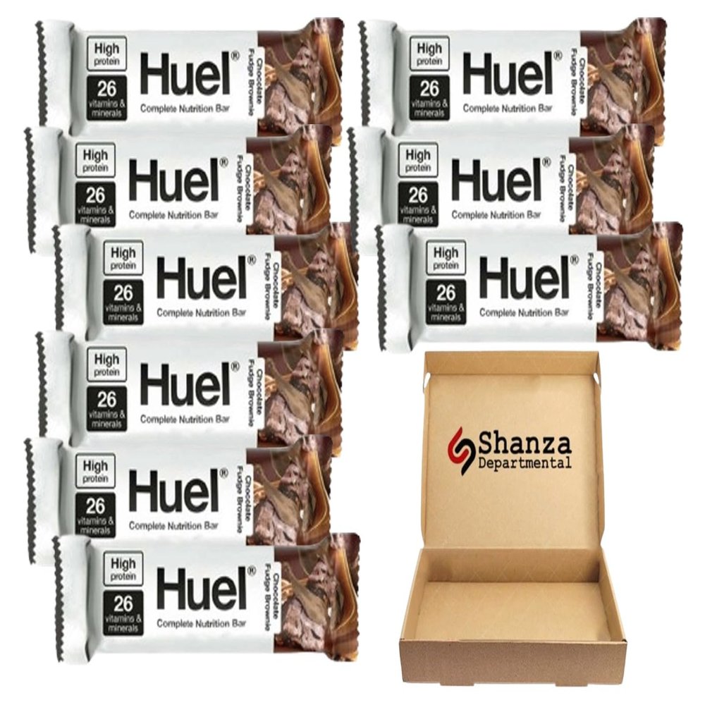 Huuel Complete Nutrition Bar, 55g Bars, High Protein Bar, Plant-Based Protein Bars, Low Sugar, High Fibre, High-Protein Snack with Vegan Choc (9 Bars, Fudge Brownie)