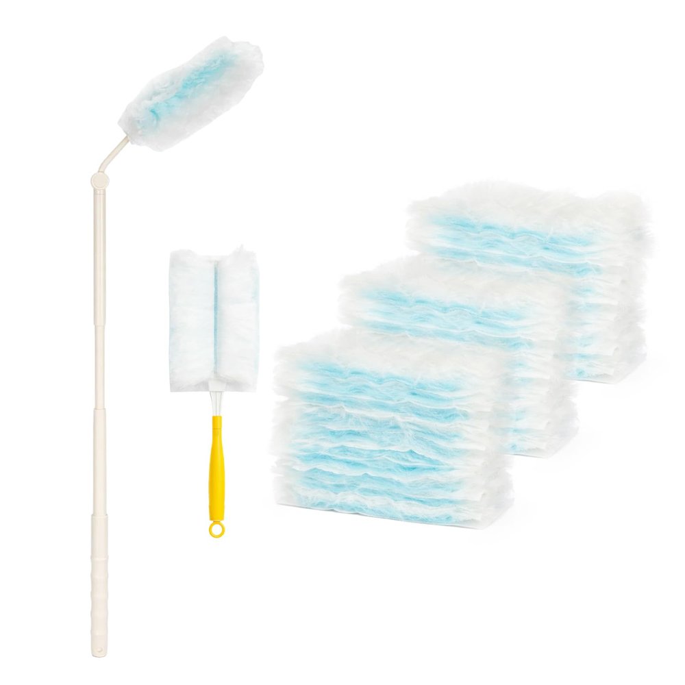 M.J COMFY-LIFE Fluffy Duster with Long and Short Handle Disposable Dust Magnet Electrostatic Mop Head for Home Office Desk Blinds Ceiling Fans Car (30Pcs 180 Fluffy Duster Set)