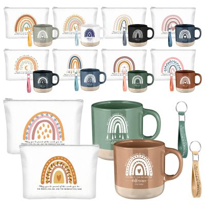 Didaey 10 Sets Thank You Gift Bulk for Women Employee Appreciation Gifts for Coworkers Staff Motivational Rainbow Sign Ceramic Coffee Mugs with Makeup Bag Keychain Appreciation Week for Teacher Nurse