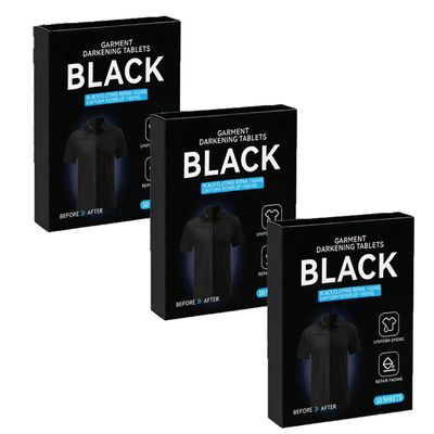 Black Fabric Dye, Washing Machine Fabric Dye for Clothes, Ultra Concentrated Color, Restore & Blacken Color in Cold or Hot Water, Dye Sheets for Cotton Wool Linen Wood (3 Box)