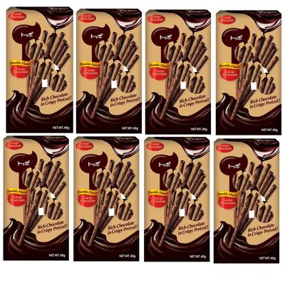 Double Chocolate Filled Pretzel Sticks Box 40g - Light and Crunchy - Japanese Snack (10 x Packs (Full Box))