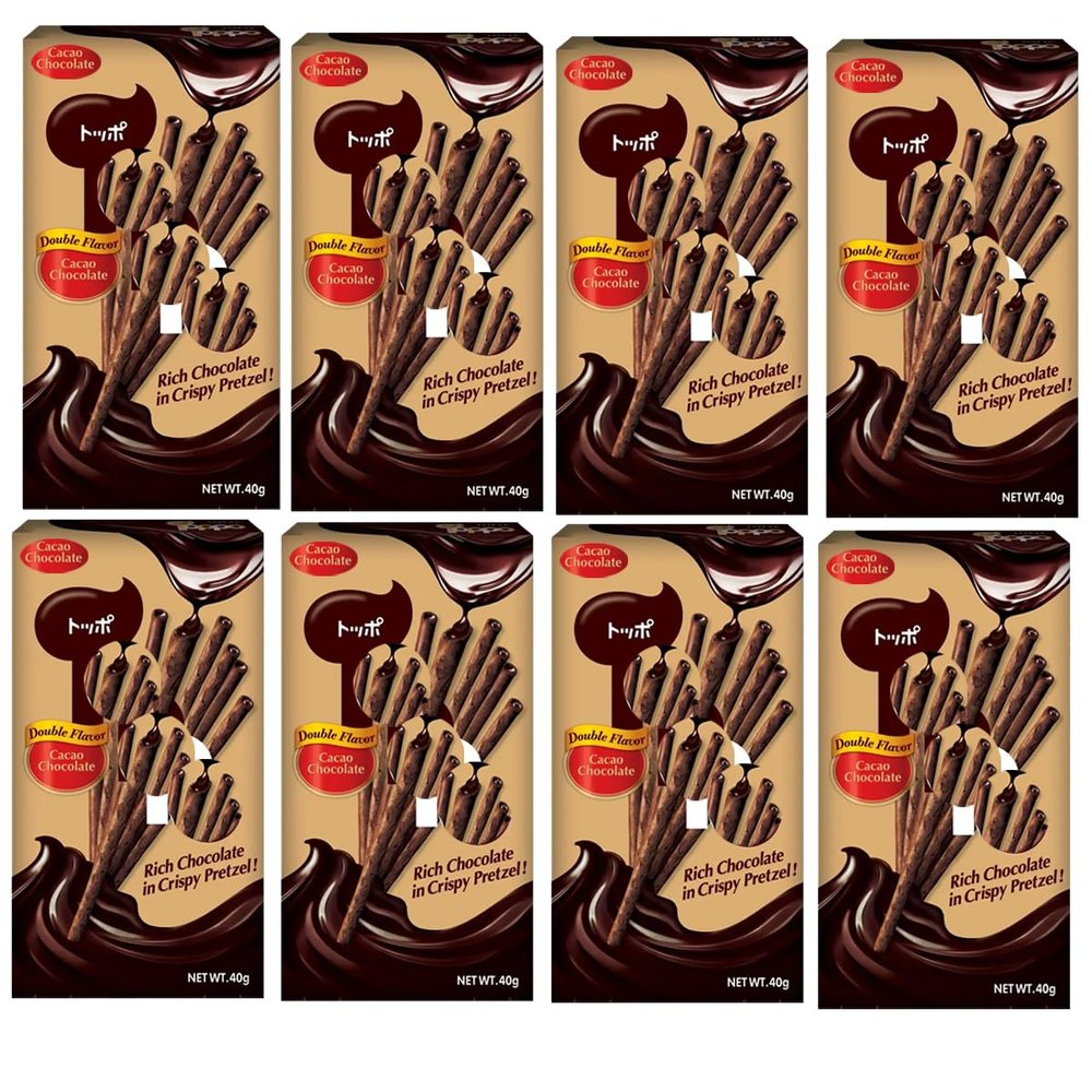 Double Chocolate Filled Pretzel Sticks Box 40g - Light and Crunchy - Japanese Snack (10 x Packs (Full Box))