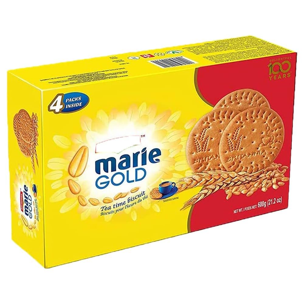 Britannia Marie Gold Biscuits 600g Family Pack Light & Crispy Tea Biscuits Classic Indian Marie Cookies Perfect for Tea Time Snacks (Pack of 1)