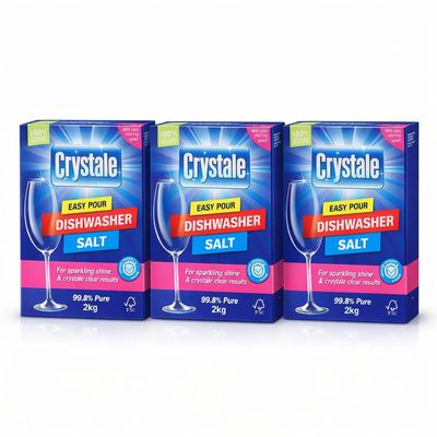 Crystale Dishwasher Salt for Dishwashers and Water Softeners, High Purity 2kg Each(pack of 3, 6kg total) TBL PRO