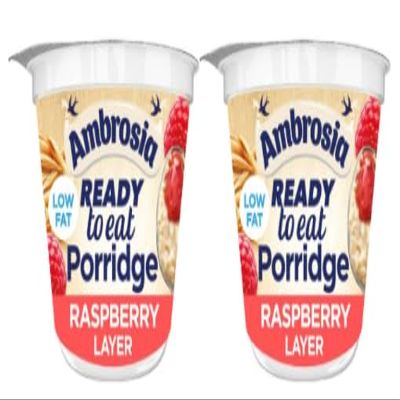 Ambrosia READY to eat Porridge, Raspberry Layer, Low Fat - (Pack of 2)
