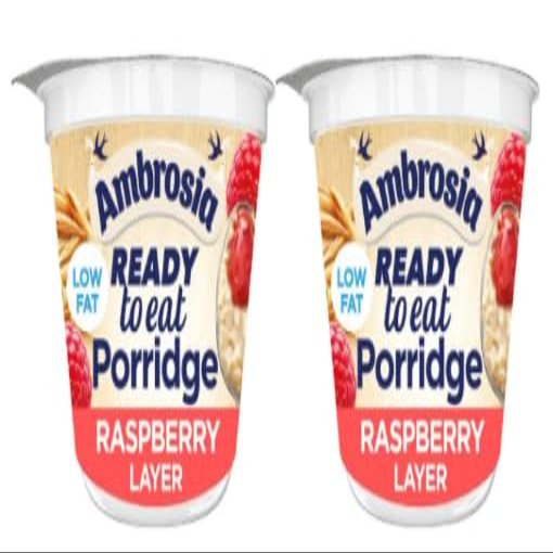 Ambrosia READY to eat Porridge, Raspberry Layer, Low Fat - (Pack of 2)
