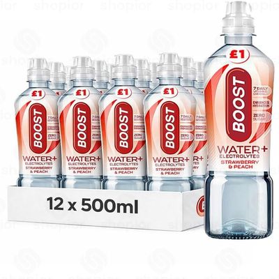 Boost Water+ Electrolytes Strawberry, Peach Fruit Enhanced Hydration Drink, Zero Sugar, 12 x 500ml