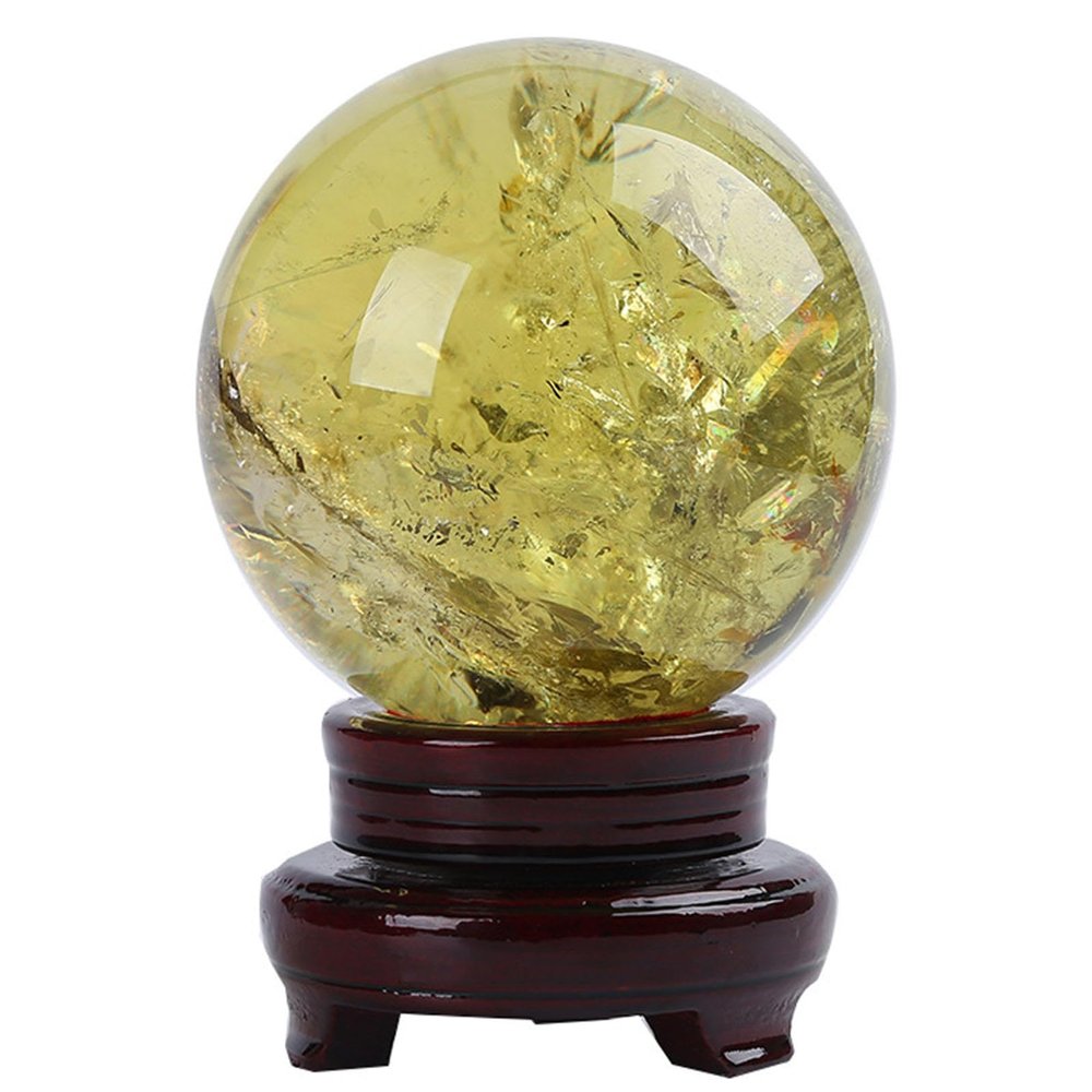 UYCUODLUY Yellow Crystal Ball Ornament Citrine Quartz Gemstones Sphere Decorative Witchcraft for Living Room Bedroom TV Cabinet Crafts Gifts,7cm/2.7in