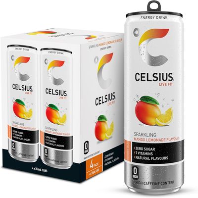 Celsius Sparkling Mango Lemonade Zero Sugar Energy Drink 355 mL 12 Pack