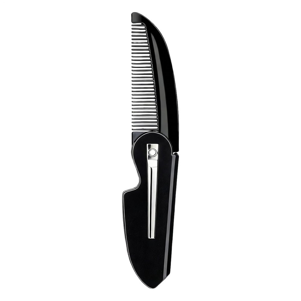 Beard Comb Men - Folding Pocket Mustache Grooming Brush, Handmade Travel Styling Tool, Compact Mens Hairdressing Accessory, Purse Dorm Carry | Facial Hair Detangling Styling Tool Men