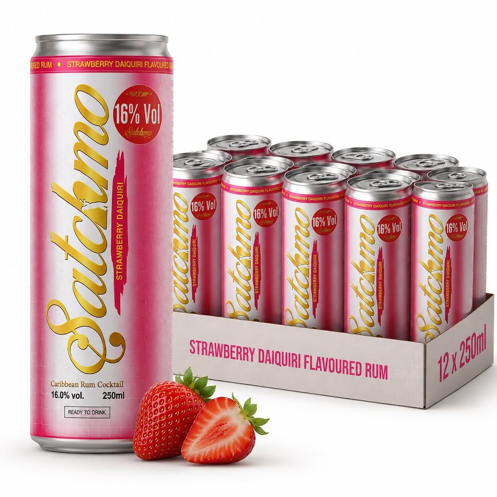 Satchmo Ready to Drink Strawberry Daiquiri Rum Cocktail | Premium Pre-Mixed Bar Quality | 16% ABV | Pack of 12 x 250ml