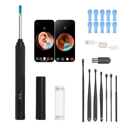 10mp HD Ear Cleaner Kit with Precision Tweezers & Silicone Scoop, 2-in-1 Ear Cleaner with Camera with LED Lights, Wireless & Easy to Use, Kit - Precise and Safe Cleaning Device (1 * Black)