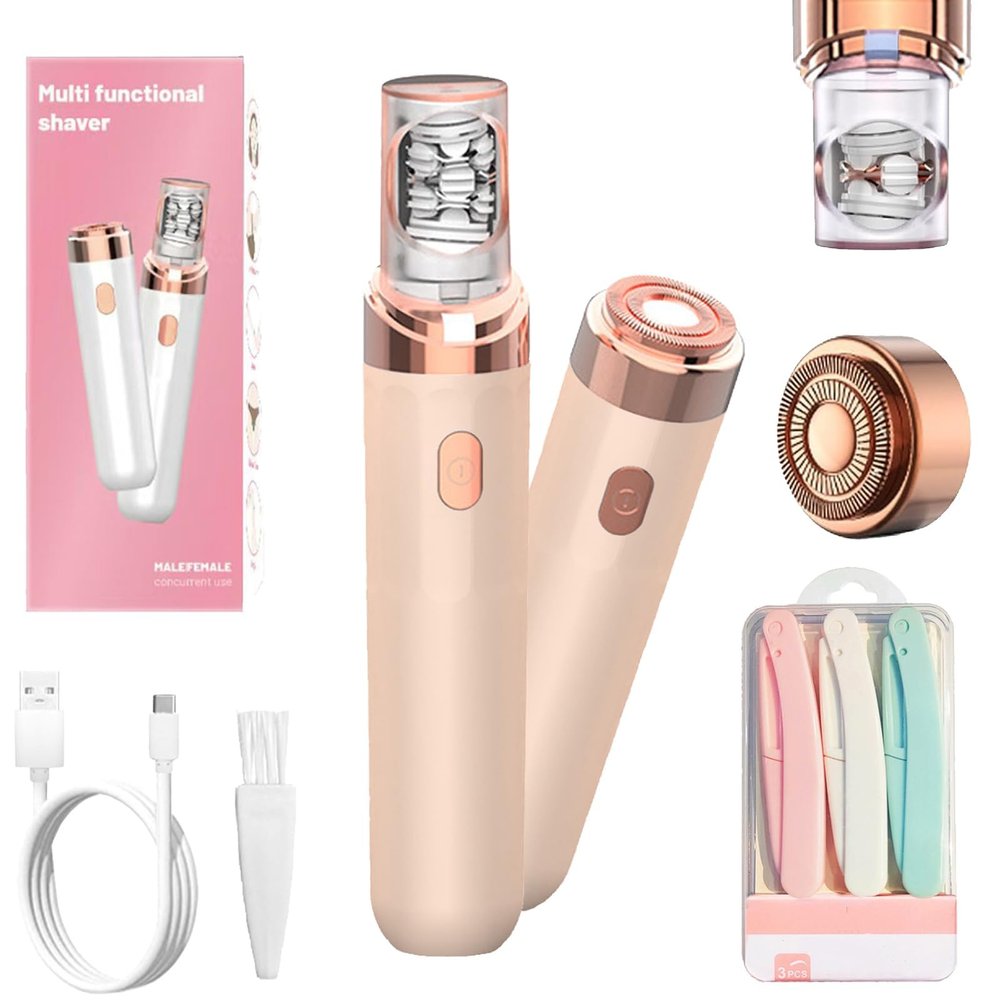 2-in-1 Epilator for Women, Facial Hair Remover for Women,Face Epilator & Body Shaver, Painless Hair Removal Device for Ladies, Shavers for Face, Bikini Area, Lip, Chin, Leg, Arms (Rose)