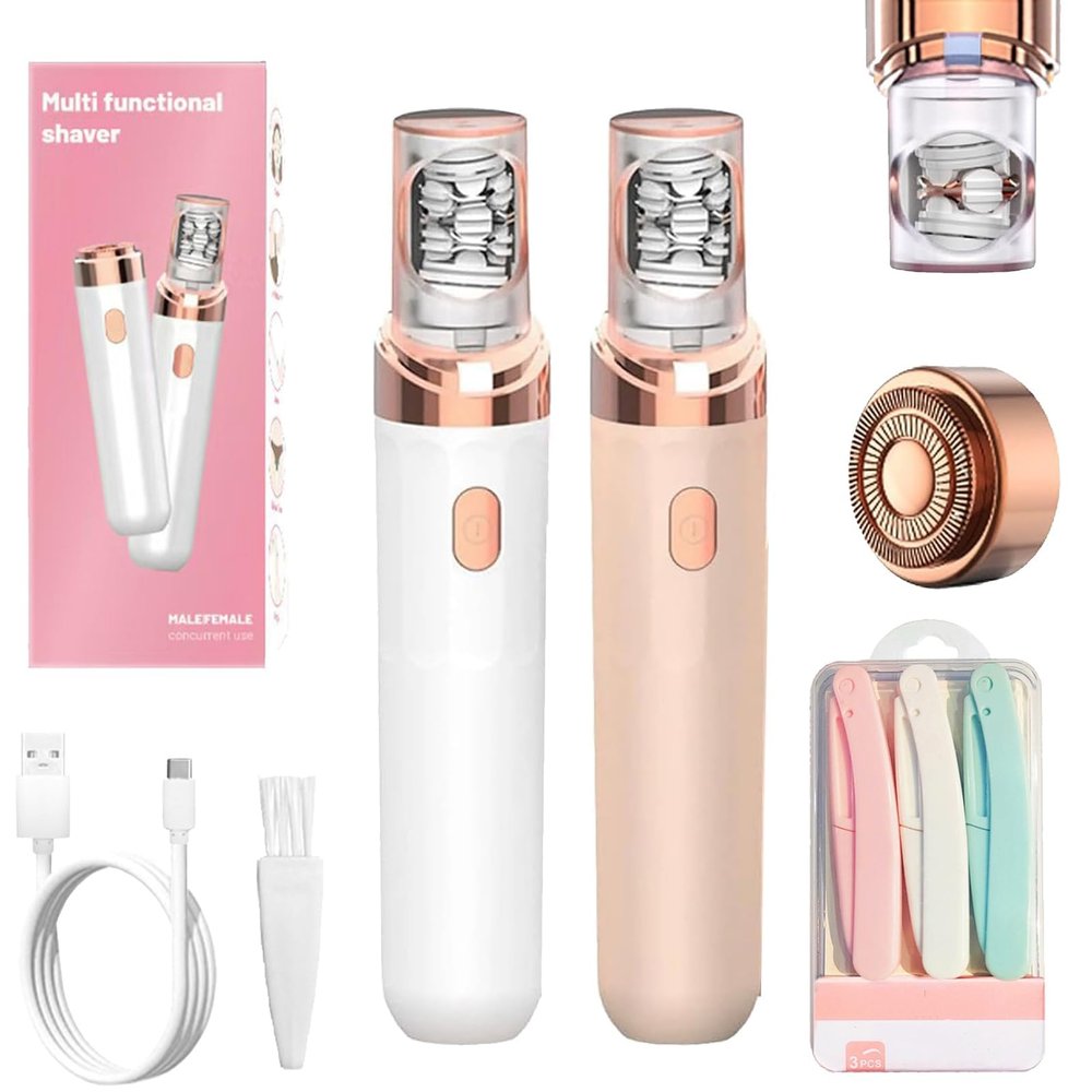 2-in-1 Epilator for Women, Facial Hair Remover for Women,Face Epilator & Body Shaver, Painless Hair Removal Device for Ladies, Shavers for Face, Bikini Area, Lip, Chin, Leg, Arms (White/Rose)