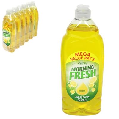 Morning Fresh Lemon Washing Up Liquid, 675ml, 6 Pack, Powerful Grease Cutting with Sparklex