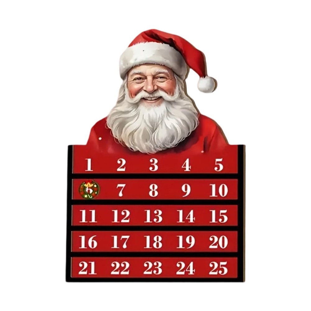 PLCPDM Wooden Santa Holiday Advent Calendar Christmas Count Down Ornament Natural Home Decoration Christmas Decoration for Home