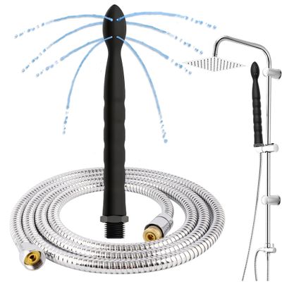 Sadodo 24cm Silicone Shower Cleanser Set+145cm Durable Stainless Steel Hose