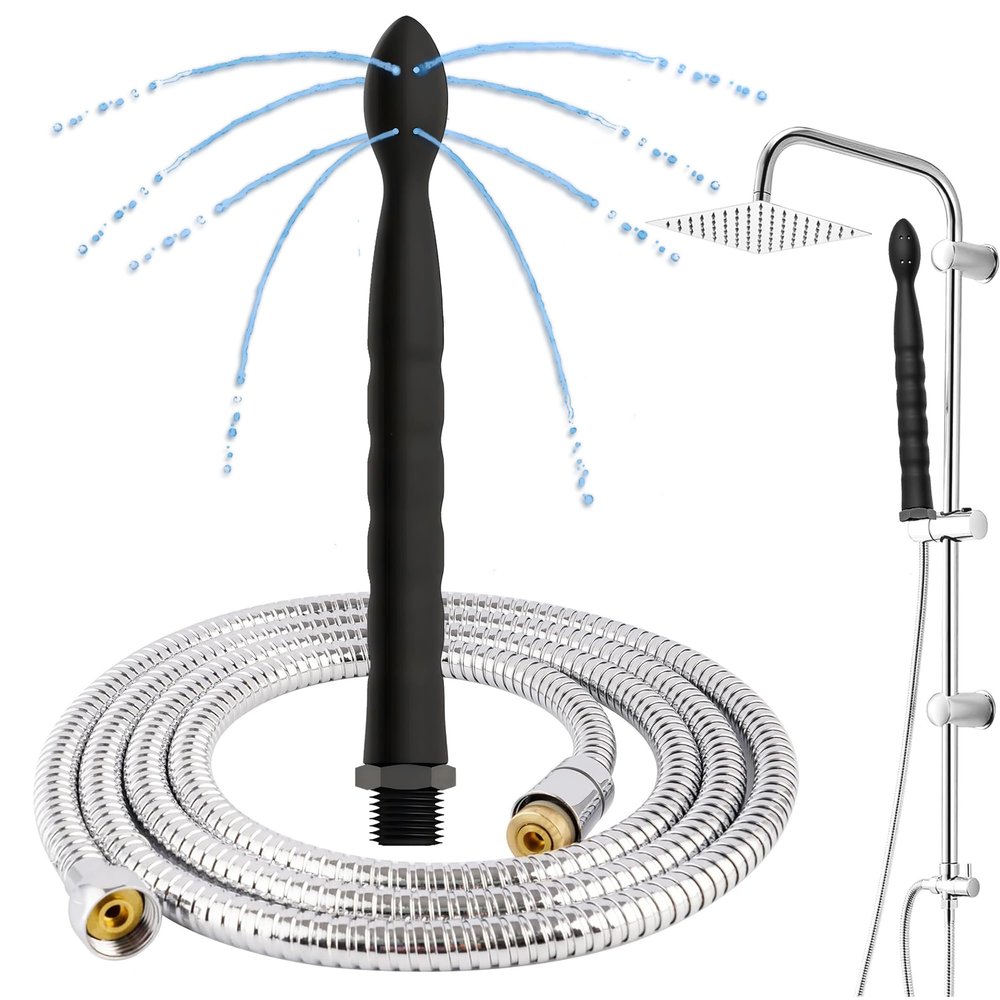 Sadodo 24cm Silicone Shower Cleanser Set+145cm Durable Stainless Steel Hose