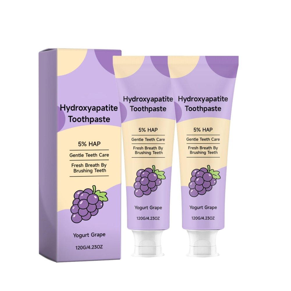 Kids Nano Hydroxyapatite Toothpaste Fluoride Free, Teeth Whitening Toothpaste for Sensitive Teeth, Strawberry Flavour, Stain Removal, Yogurt Grape, for Adult, Oral Care (2PC)