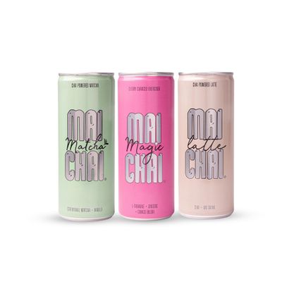 Mai Chai - Ready To Drink Latte & Energy Drink Variety Pack - Chai Latte, Matcha Latte & Sparkling Cherry Energy, Vegan Functional Drinks On The Go - 3 x 250ml Cans