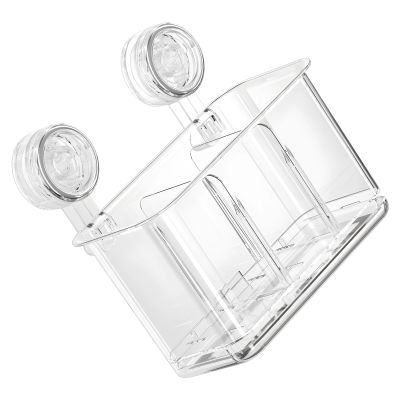 Dolltobe Kitchen Utensil Holder, Wall Mount With Suction Cups, 8.1 In / 20.6 Cm, Dual Compartments, Clear