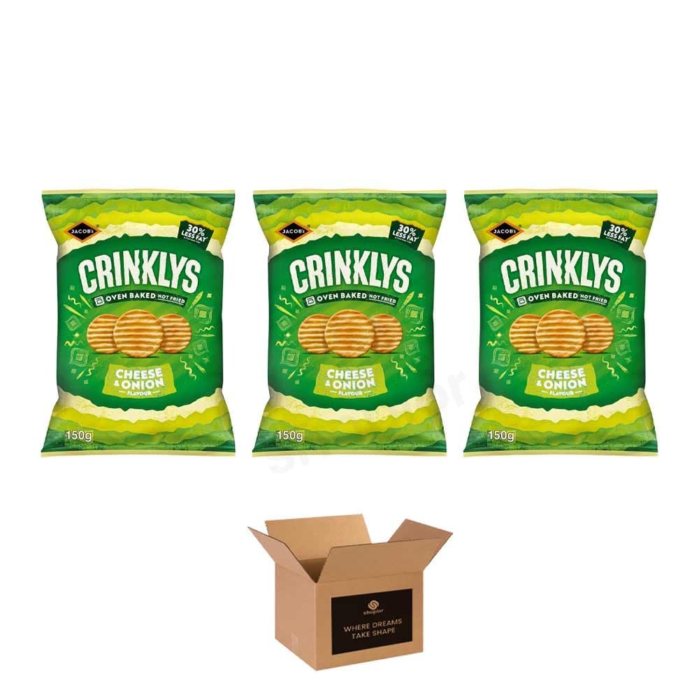Jacobs Cracker Crisps & Savoury Snack Crunchy Flavoured Variety Sour Cream & Chive, Salt & Balsamic, Cheese & Onion, Salt & Vinegar, Baked Party Snacks Bag (Crinklys Cheese & Onion 150g x Pack3)