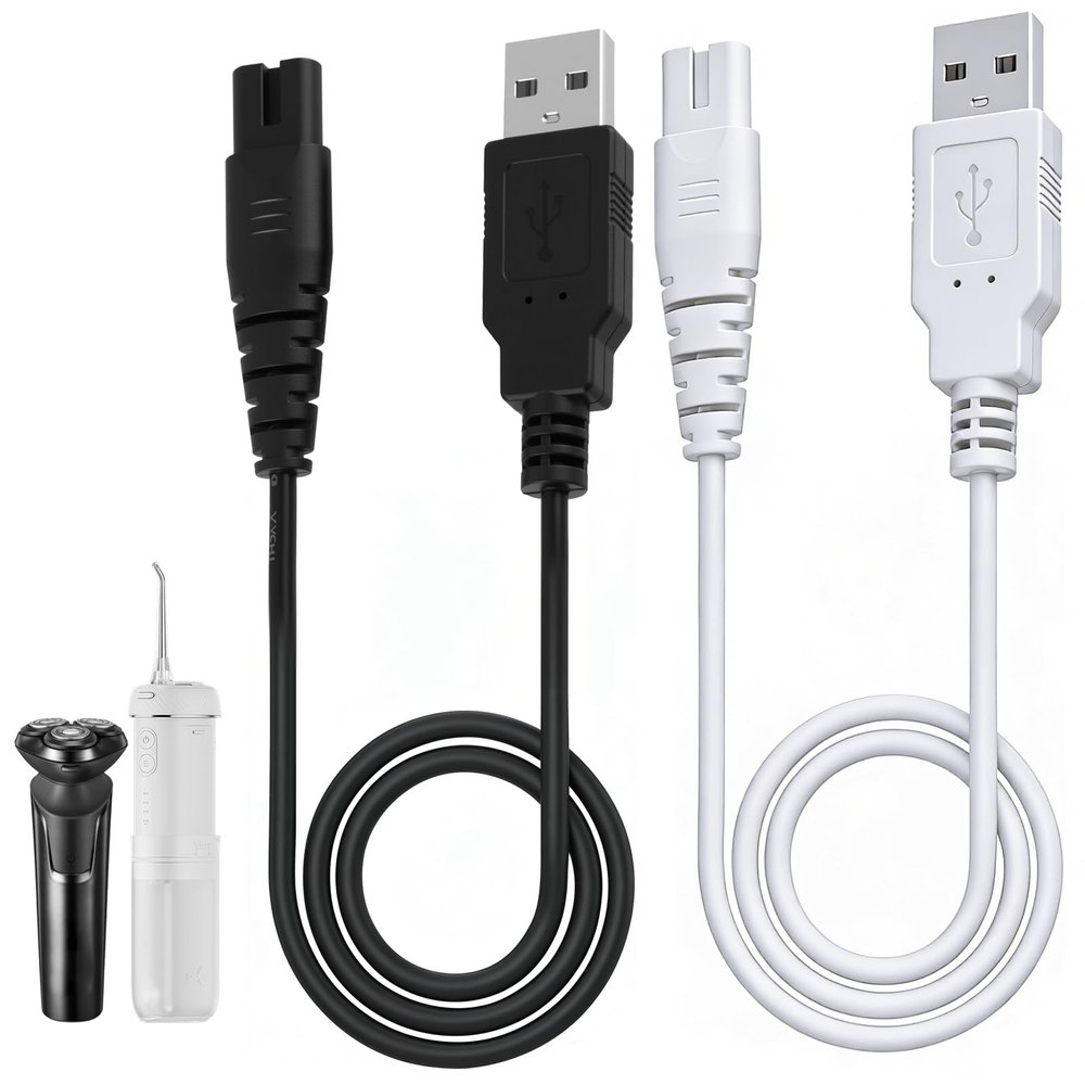2 Pcs USB Charging Cable for Water Flosser, Portable Water Flosser Charger, Replacement Charger Compatible with Hangsun COSLUS Nicwell Fairywill Aquasonic Nicefeel Oralfree MOSPRO(1.24M Black&White