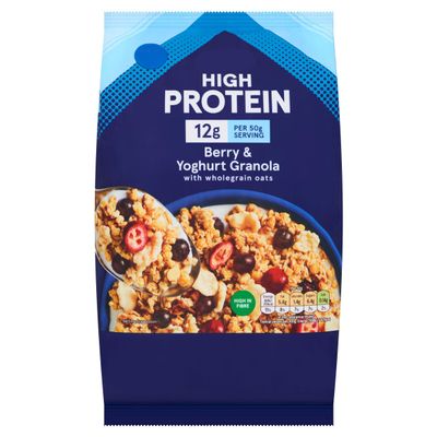 High Protein Berry & Yoghurt Granola with Wholegrain Oats, 12g Protein per Serving, High in Fibre, 500g