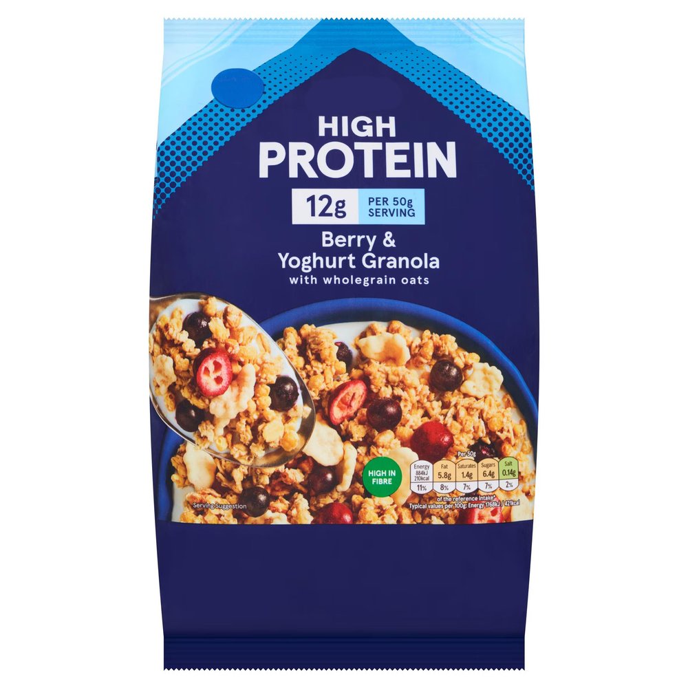 High Protein Berry & Yoghurt Granola with Wholegrain Oats, 12g Protein per Serving, High in Fibre, 500g