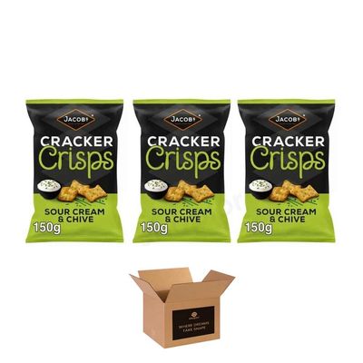 Jacobs Cracker Crisps & Savoury Snack Crunchy Flavoured Variety Sour Cream & Chive, Salt & Balsamic, Cheese & Onion, Salt & Vinegar, Baked Party Snacks Bag (Sour Cream & Chive 150g-Pack3)