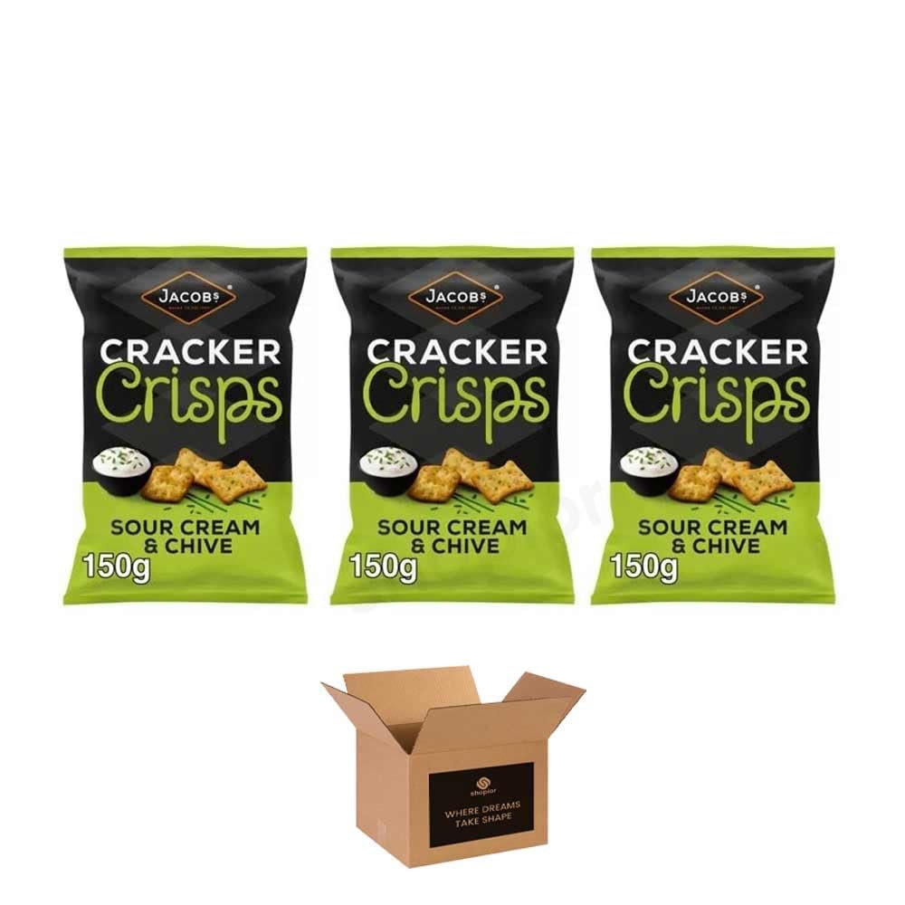 Jacobs Cracker Crisps & Savoury Snack Crunchy Flavoured Variety Sour Cream & Chive, Salt & Balsamic, Cheese & Onion, Salt & Vinegar, Baked Party Snacks Bag (Sour Cream & Chive 150g-Pack3)