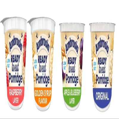 Ambrosia Ready to Eat Porridge, Low Fat, Assorted Flavours, Raspberry Layer, Golden Syrup, Apple & Blueberry, Original