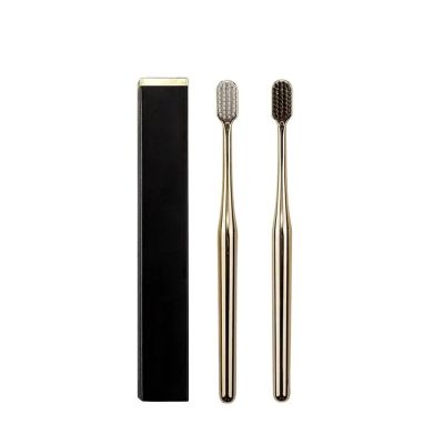 2/4Pcs Luxury Soft Toothbrush Men Women Adult Tooth Brush Electroplate Gold Silver Color Brushes Toothbrushes(2PCS Gold)