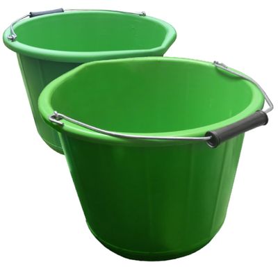 2 x - Green Builders Bucket Plastic 3 Gallon 14 Litre 14L Strong Water Mixing Storage DIY UK Made