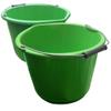 2 x - Green Builders Bucket Plastic 3 Gallon 14 Litre 14L Strong Water Mixing Storage DIY UK Made view 1