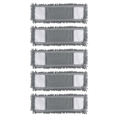 JVL Chenille Mop Replacement Cleaning Pad Machine Washable Microfibre Refill Grey (Pack of 5)