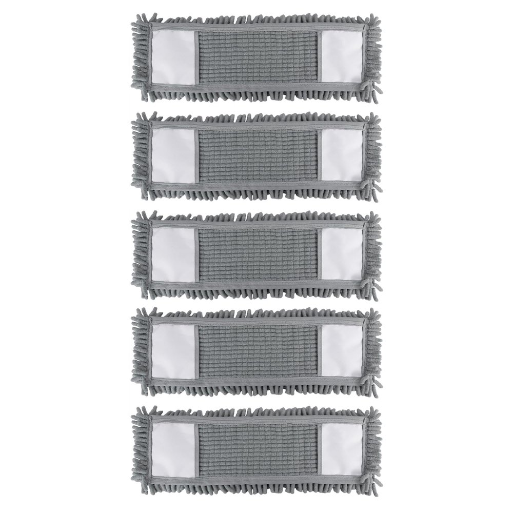 JVL Chenille Mop Replacement Cleaning Pad Machine Washable Microfibre Refill Grey (Pack of 5)