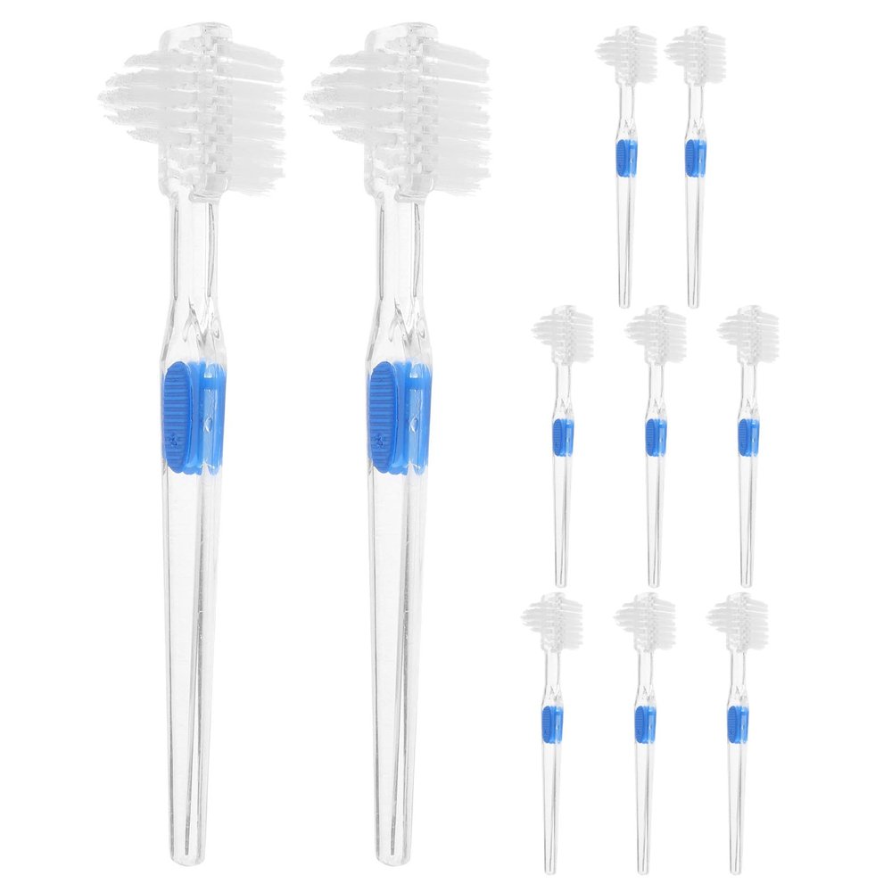 DINHEAROM 10pcs Double Sided Denture Cleaning Brush for False Teeth - Gentle Soft False Teeth Toothbrush with Ergonomic Handle - Retainer Oral Care Supplies