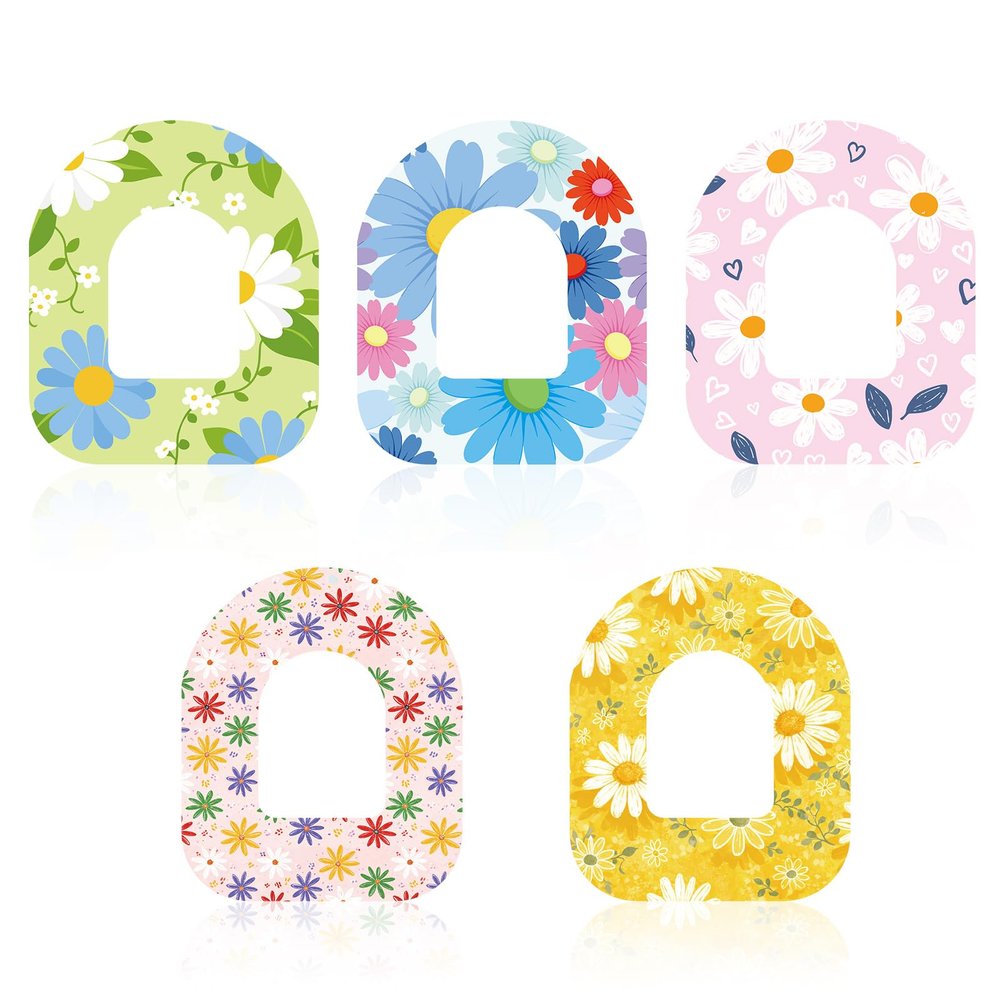 10pcs Adhesive Patches for Omnipod 5, Waterproof Sensor Overpatch Cover Breathable Adhesive Tape Grip Sensor Stickers for Omni Pod 5 Accessories Parts (Floral Daisy Print)