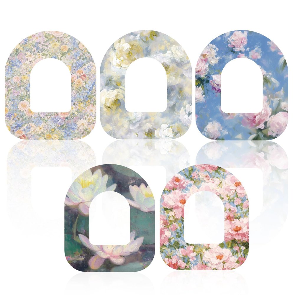 25pcs Waterproof Overpatches for Omnipod 5, Breathable Adhesive Patches Oil Floral Print CGM Sensor Cover Tape Secure Grip Stickers for Omnipod 5 Accessories