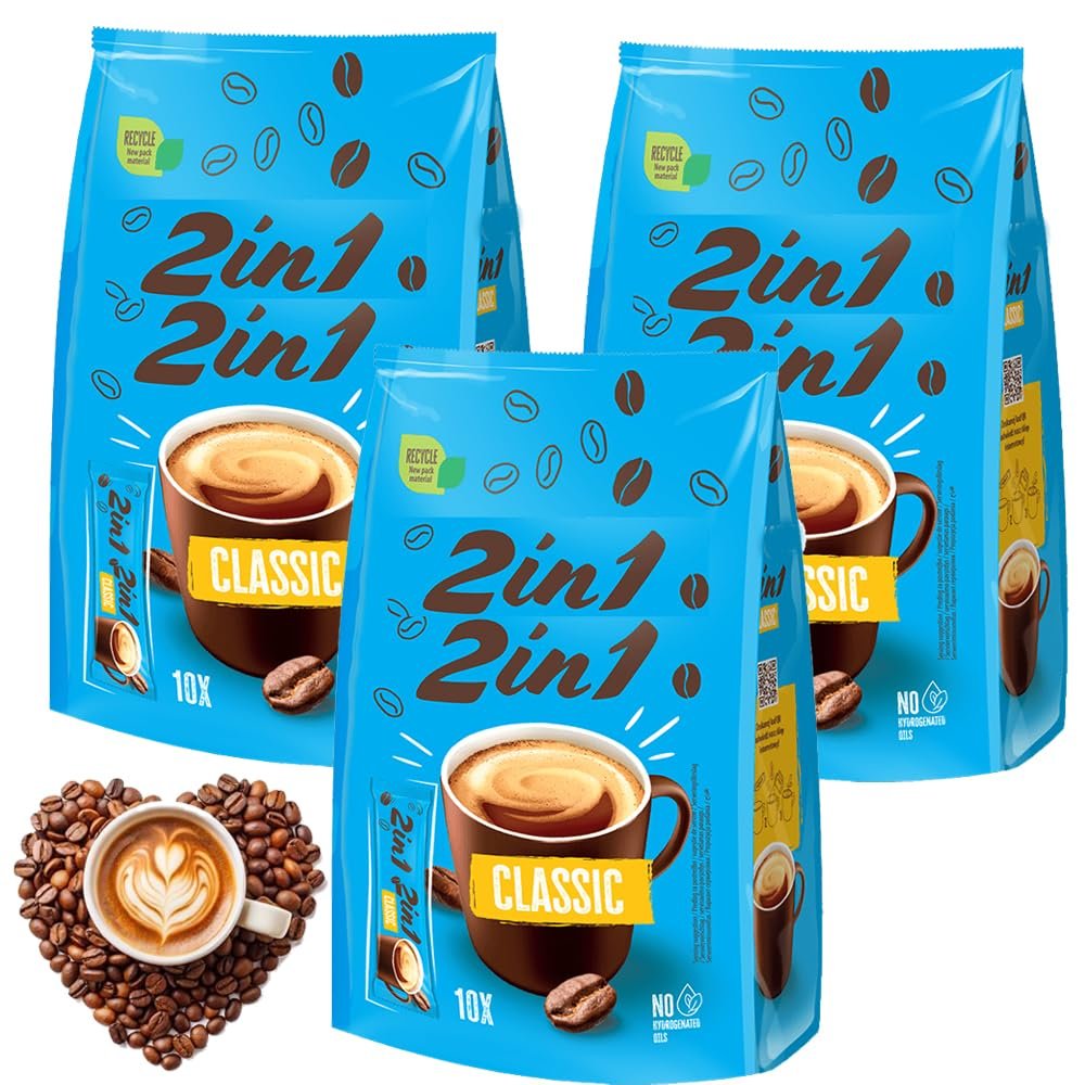 2 in 1 Classic Roasted Instant Coffee Sachets 10 x 14g per Bag 3 Bags Coffee & Creamer Mix Smooth Instant Coffee Drink Sachets for Home Office Travel - Mkte