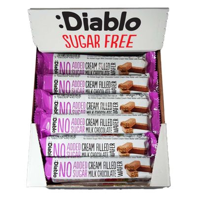 Diablo Cream Filled Milk Chocolate Wafers - No added Sugar, Maltitol Sweetened Treat, Individually Wrapped Biscuits Hamper Basket Ready Snack Pack, Perfect for Gifting - 30g, Pack of 24