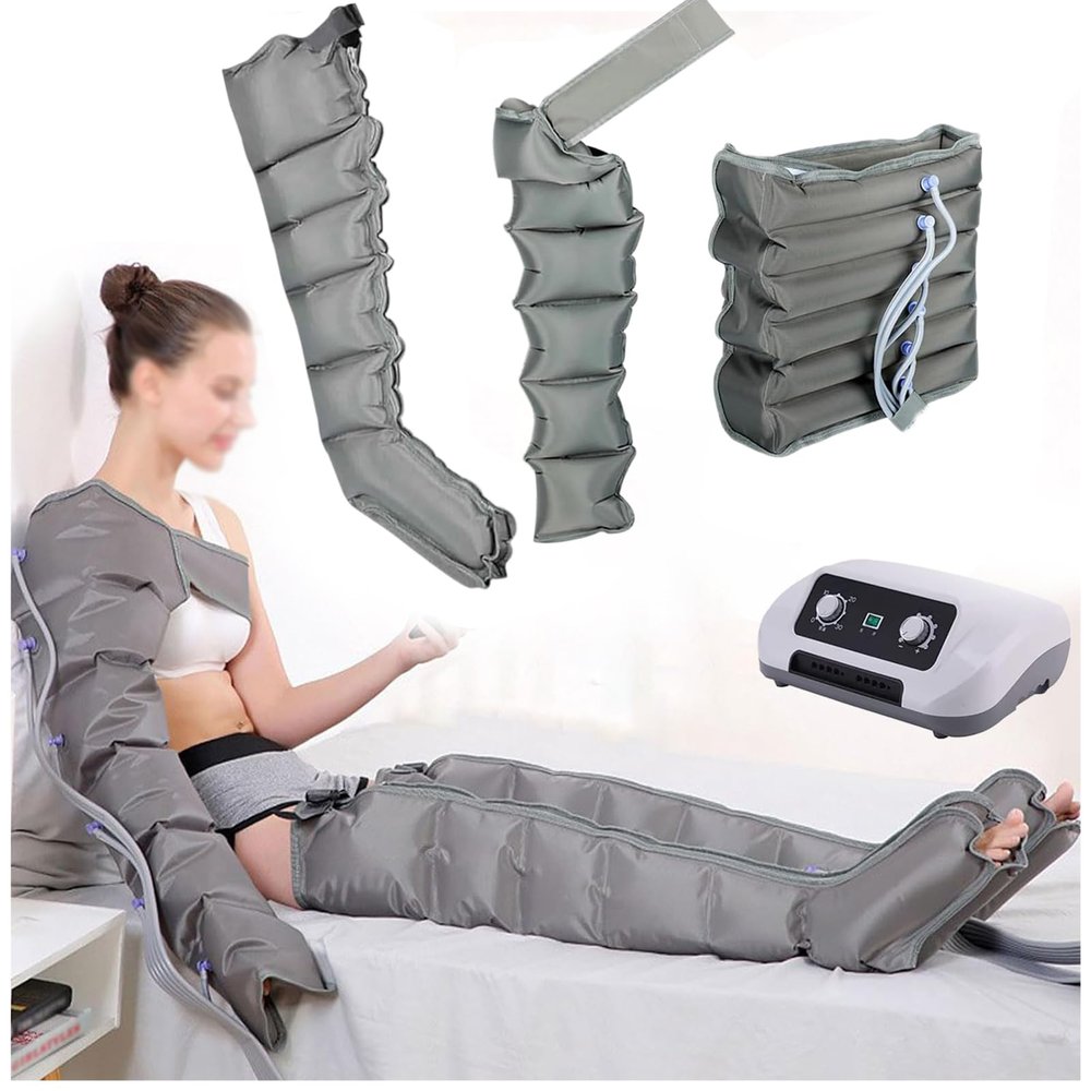 6 Cavity Lymphatic Drainage Air Compression Leg Massager, Electric Leg Massage Boots for Circulation Arm Leg Waist Wraps Massage Machine Pain Relax,1arm+1leg+waist