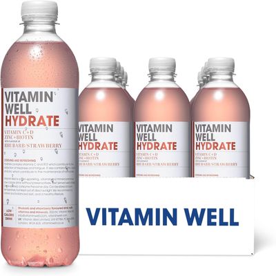Vitamin Well Rhubarb & Strawberry Flavoured Vitamin Water with Vitamin C, D & Zinc 500ml x12