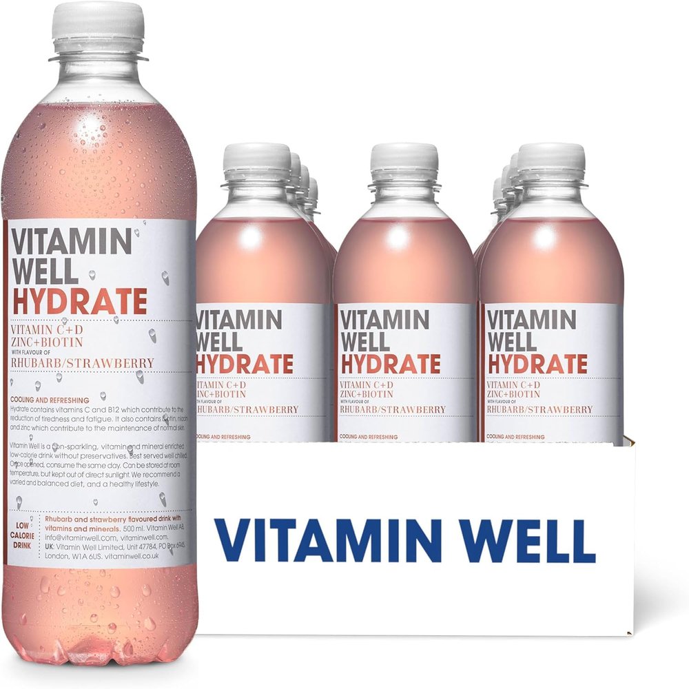 Vitamin Well Rhubarb & Strawberry Flavoured Vitamin Water with Vitamin C, D & Zinc 500ml x12