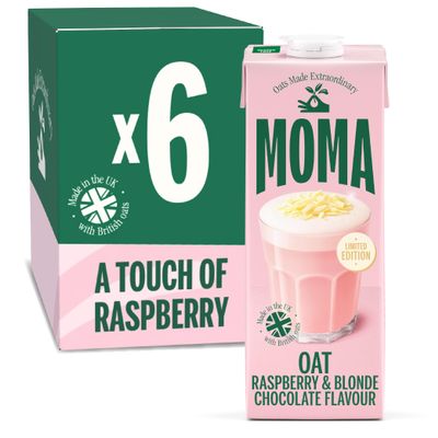 MOMA - Raspberry & Blonde Chocolate Flavoured Oat Drink - LIMITED EDITION - 1L x 6 100% Plant Based & Vegan Gluten & Nut Free With Real Raspberries Made with British Oats Indulgent & Creamy