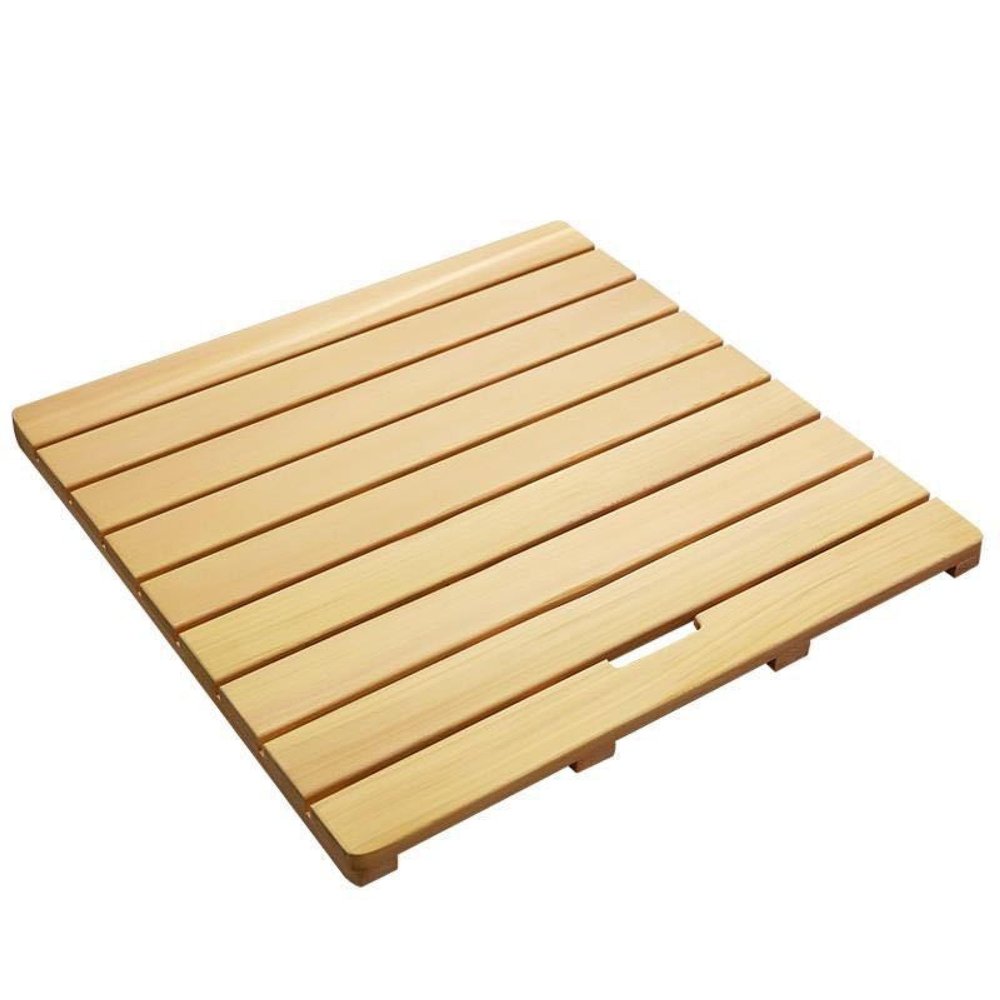 Non-Slip Bamboo Bath Mat with Rubber Grips Water-Resistant Wooden Mat for Bathroom Shower and Outdoor Use (50 x 50 cm)
