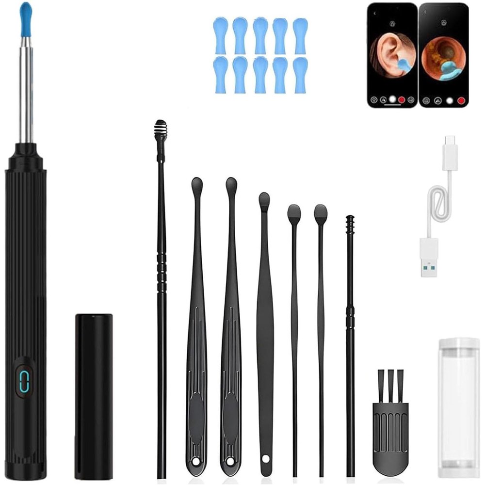 10mp HD Ear Cleaner with Camera and LED Light, 2026 New 2-in-1 Ear Wax Removal Camera, with Precision Tweezers & Silicone Scoop, Earwax with Ease, IP67 Waterproof Lens, Wireless & Easy to Use (Black)