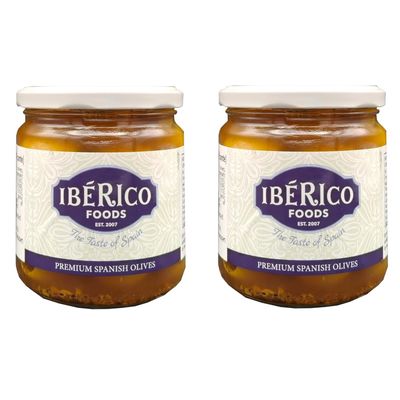 Gordal Picante Pitted Olives Meaty Spanish Olives in Hot & Tangy Brine (Glass Jar 370g x 2)